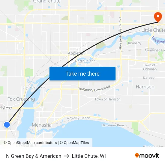 N Green Bay & American to Little Chute, WI map