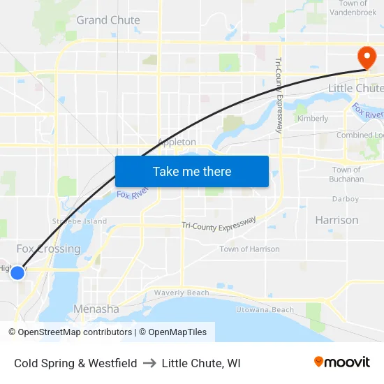 Cold Spring & Westfield to Little Chute, WI map