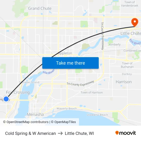Cold Spring & W American to Little Chute, WI map