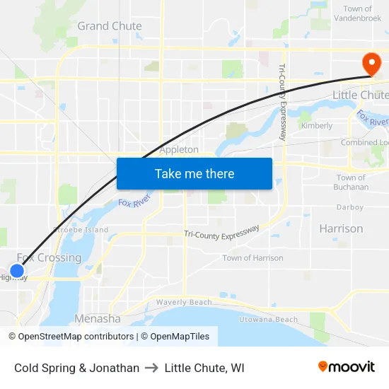 Cold Spring & Jonathan to Little Chute, WI map