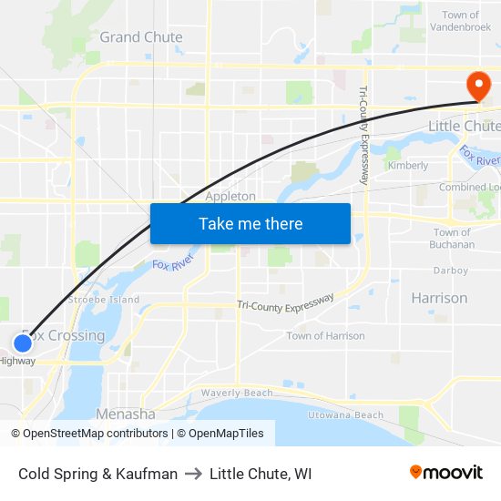 Cold Spring & Kaufman to Little Chute, WI map