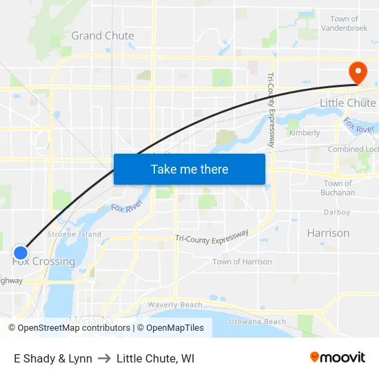 E Shady & Lynn to Little Chute, WI map
