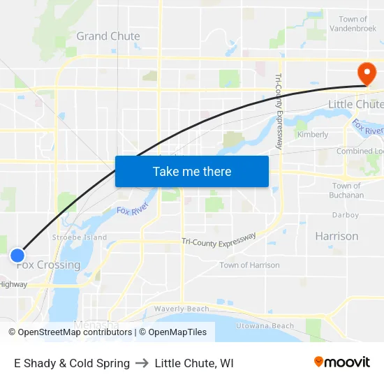 E Shady & Cold Spring to Little Chute, WI map