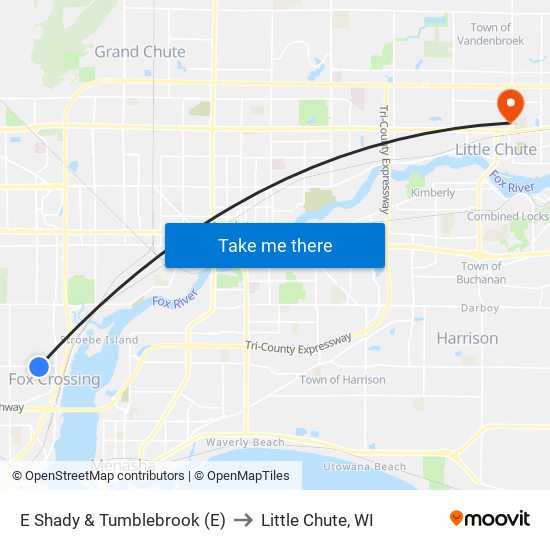 E Shady & Tumblebrook (E) to Little Chute, WI map