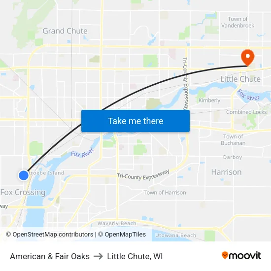 American & Fair Oaks to Little Chute, WI map