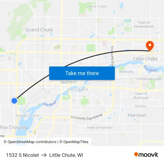 1532 S Nicolet to Little Chute, WI map