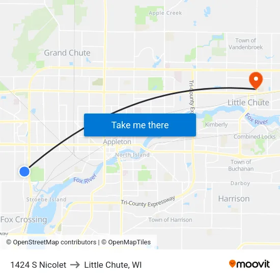 1424 S Nicolet to Little Chute, WI map