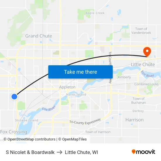 S Nicolet & Boardwalk to Little Chute, WI map