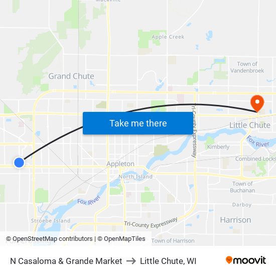 N Casaloma & Grande Market to Little Chute, WI map