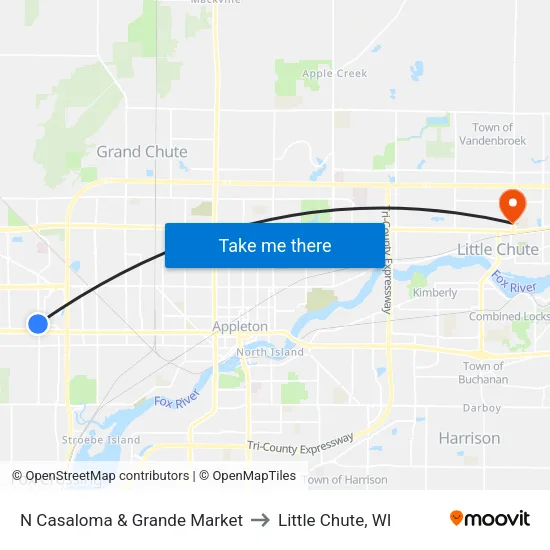 N Casaloma & Grande Market to Little Chute, WI map