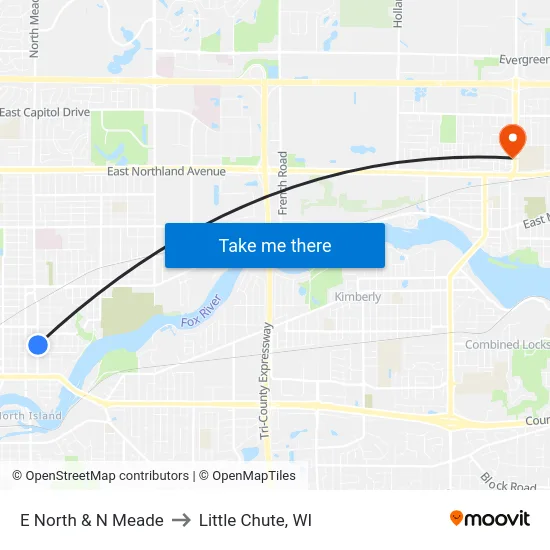 E North & N Meade to Little Chute, WI map