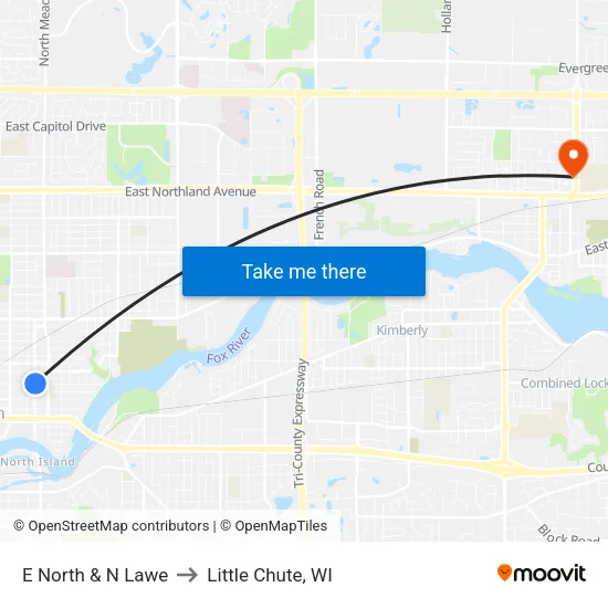 E North & N Lawe to Little Chute, WI map