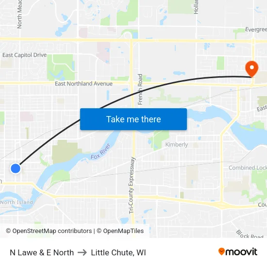N Lawe & E North to Little Chute, WI map