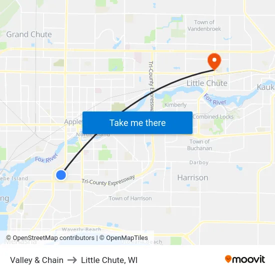 Valley & Chain to Little Chute, WI map