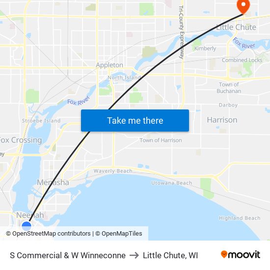 S Commercial & W Winneconne to Little Chute, WI map