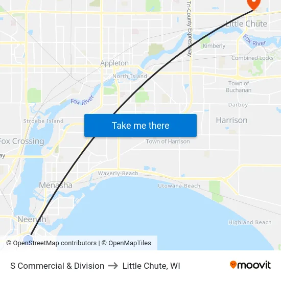 S Commercial & Division to Little Chute, WI map
