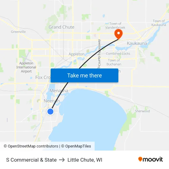 S Commercial & State to Little Chute, WI map
