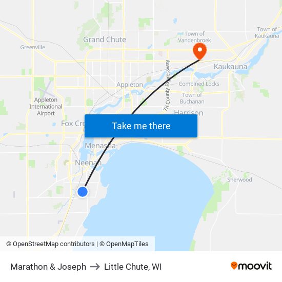 Marathon & Joseph to Little Chute, WI map