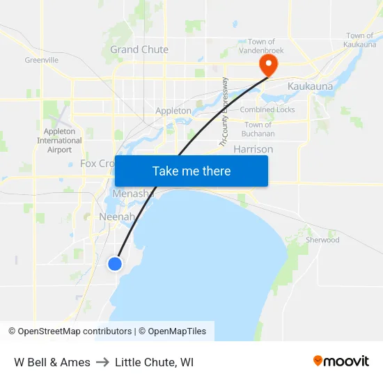 W Bell & Ames to Little Chute, WI map
