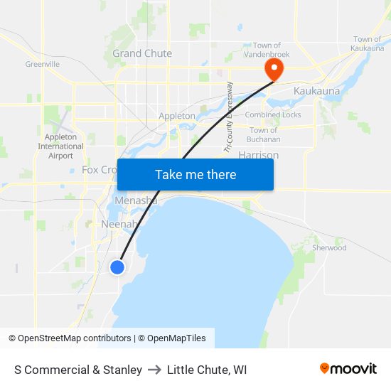 S Commercial & Stanley to Little Chute, WI map