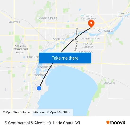 S Commercial & Alcott to Little Chute, WI map