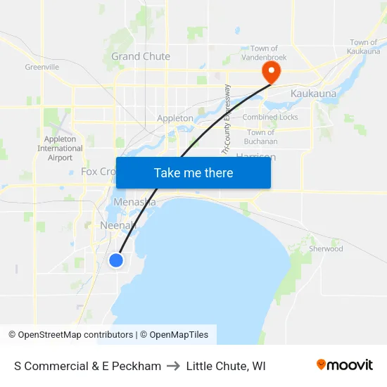 S Commercial & E Peckham to Little Chute, WI map