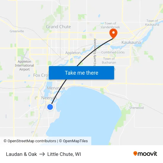 Laudan & Oak to Little Chute, WI map