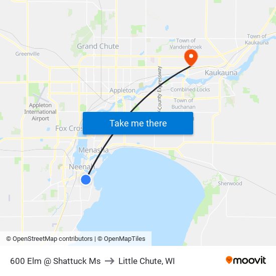 600 Elm @ Shattuck Ms to Little Chute, WI map