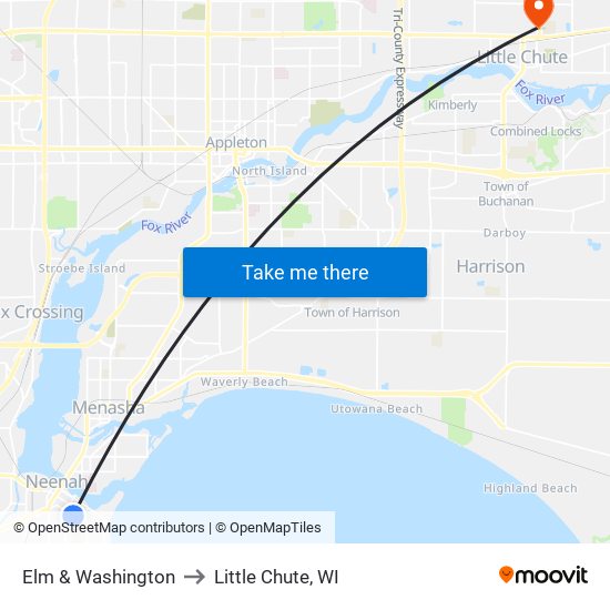 Elm & Washington to Little Chute, WI map