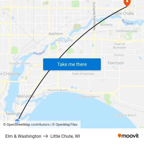 Elm & Washington to Little Chute, WI map