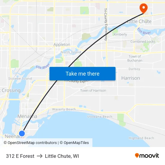 312 E Forest to Little Chute, WI map