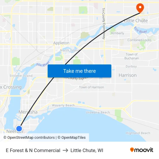 E Forest & N Commercial to Little Chute, WI map