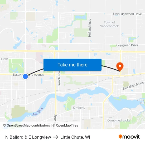 N Ballard & E Longview to Little Chute, WI map