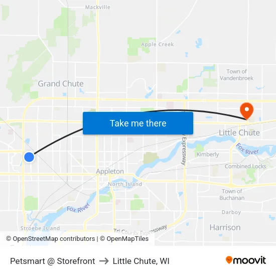 Petsmart @ Storefront to Little Chute, WI map