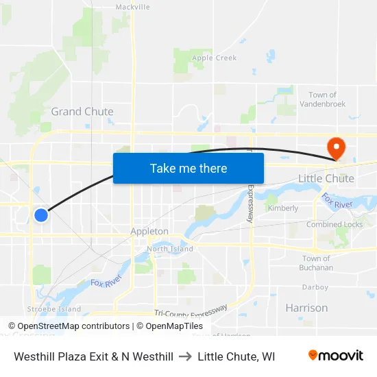Westhill Plaza Exit & N Westhill to Little Chute, WI map