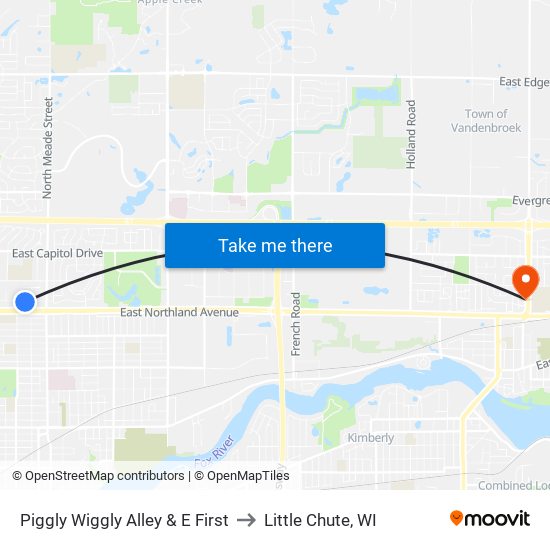Piggly Wiggly Alley & E First to Little Chute, WI map