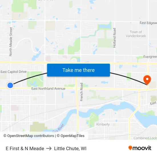 E First & N Meade to Little Chute, WI map