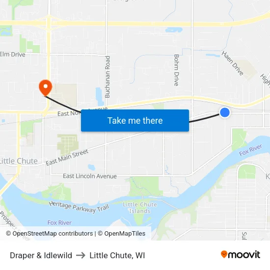 Draper & Idlewild to Little Chute, WI map