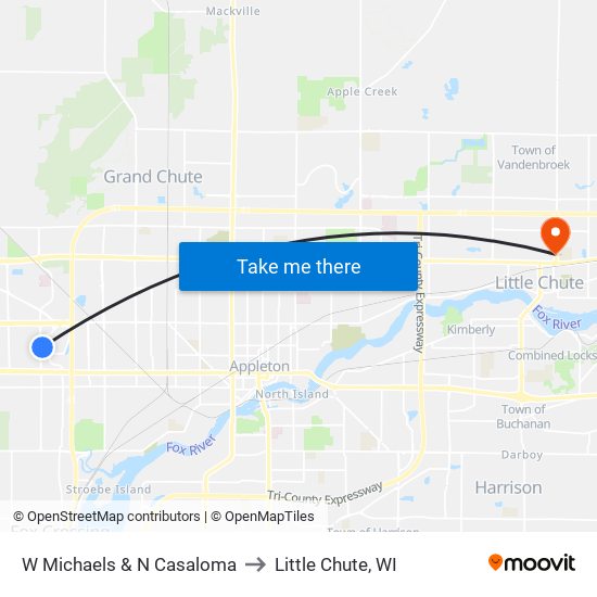 W Michaels & N Casaloma to Little Chute, WI map