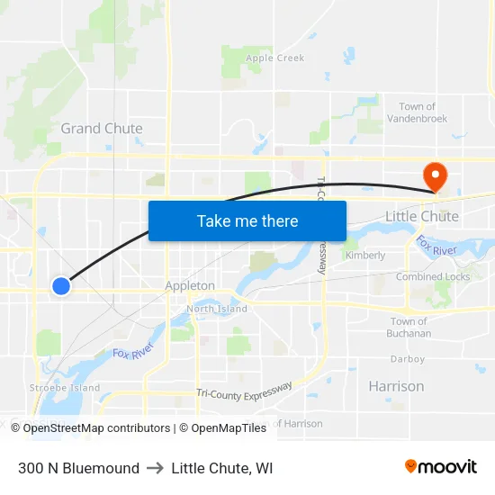 300 N Bluemound to Little Chute, WI map