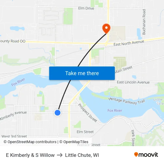 E Kimberly & S Willow to Little Chute, WI map