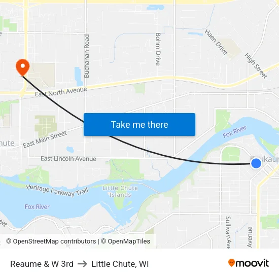 Reaume & W 3rd to Little Chute, WI map