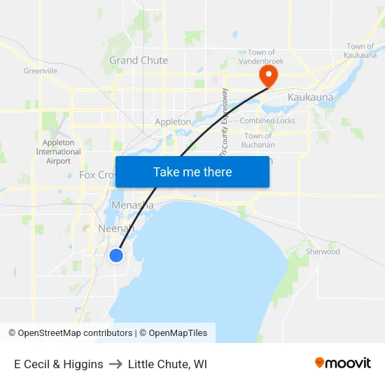 E Cecil & Higgins to Little Chute, WI map