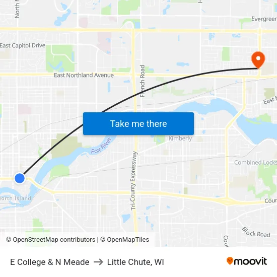 E College & N Meade to Little Chute, WI map