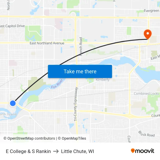 E College & S Rankin to Little Chute, WI map