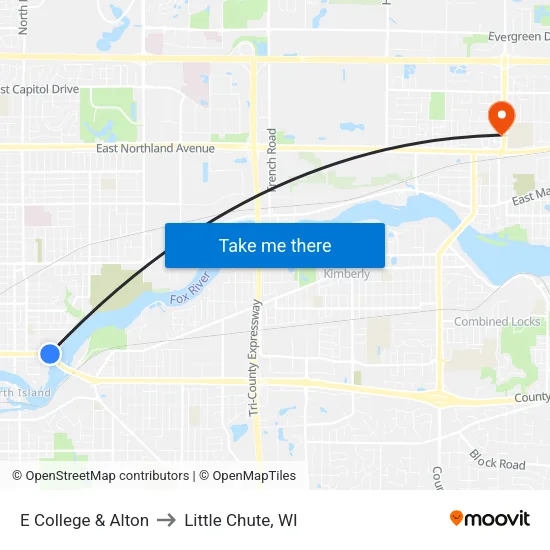 E College & Alton to Little Chute, WI map