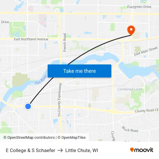 E College & S Schaefer to Little Chute, WI map