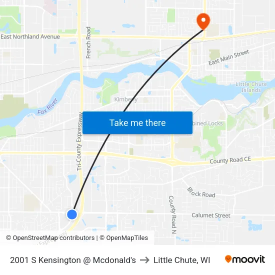 2001 S Kensington @ Mcdonald's to Little Chute, WI map