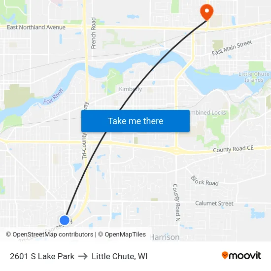 2601 S Lake Park to Little Chute, WI map