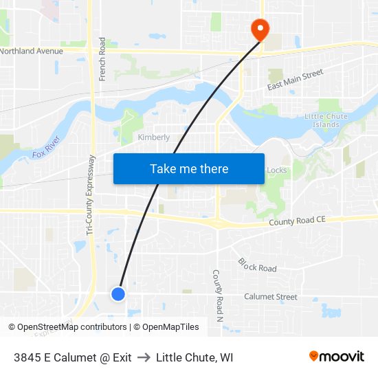 3845 E Calumet @ Exit to Little Chute, WI map